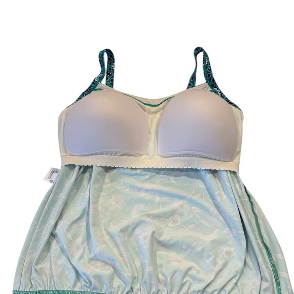 99. Lands' End Navy Green 14 DDD-Cup Chlorine Resistant Blouson Tankini Swimsuit - Picture 6 of 9